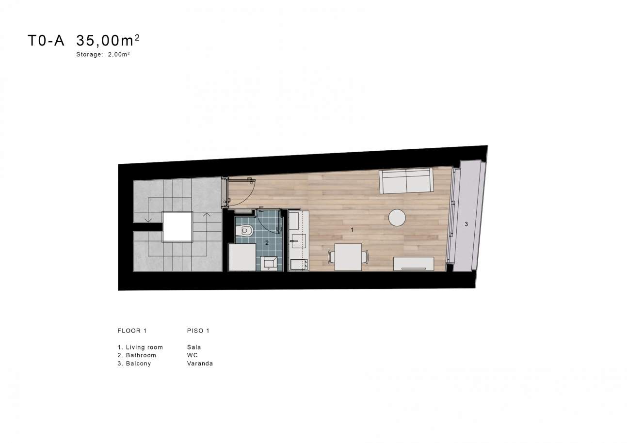 Appartement neuf avec balcon, à vendre, dans le centre de Porto, Portugal_210019
